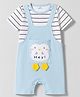 Mark & Mia Cotton Knit Half Sleeves Striped & Birds Applique Dungaree Style Romper With Pocket Detailing - Light Blue