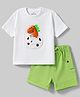 Mark & Mia Cotton Lycra Knit Half Sleeves Oversize T-Shirt & Shorts Set With Dino Applique - White & Limegreen