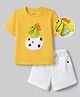 Mark & Mia Cotton Knit Half Sleevs Over Sized T-Shirt & Shorts Set with Dino Print & Applique - Yellow