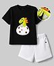 Mark & Mia Cotton Knit Half Sleevs Over Sized T-Shirt & Shorts Set with Dino Print & Applique - Black & White