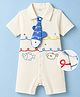 Mark & Mia Cotton Knit Half Sleeves Sea Life Printed Romper With Fish Shaped Tie - Cream