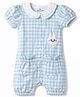 Mark & Mia 100% Cotton Knit half Sleeves Checked Romper With Bunny Applique & Peter Pan Collar - Light Blue & White