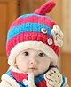 Flaunt Chic Winter Woolen Star Cap With Scarf - Rose Red & Blue-  Diameter 20 Cms