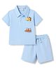 Mark & Mia Cotton Knit Half Sleeves Polo T-Shirt & Shorts Set With Pocket & Dino Applique - Blue