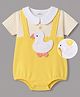 Mark & Mia Cotton Knit Half Sleeves Striped Peter Pan Collared Onesie With Duck Applique - Yellow