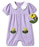 Mark & Mia Cotton Knit Half Sleeves Peter Pan Collared Half Sleeves Romper With Floral Applique - Lavender