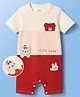 Mark & Mia Cotton Knit Half Sleeves Cut N Sew Bear Embroidered Romper With Bear Applique - Multicolor