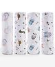 Zoe 100% Cotton Muslin Swaddle Wrap Multipurpose, Forest Buddy Friends Print Pack of 4 -Multicolour