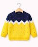 KUCHIPOO Fleece Knit Full Sleeves Colour Blocked Sweater - Yellow & Navy Blue