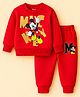 KUCHIPOO Fleece Knit Disney Featuring Full Sleeves Mickey Mouse Printed Winter Sweatshirt & Joggers Set - Red