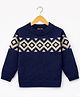 KUCHIPOO Fleece Knit Full Sleeves Placement Geometric Designed Winter Sweatshirt - Navy Blue