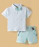 ToffyHouse Cotton Knit Half Sleeves Guitar Printed Party Shirt & Shorts Set with Bow & Suspender - Sea Green