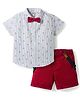 ToffyHouse Cotton Knit Half Sleeves Anchor Printed Party Shirt & Shorts Set with Bow & Suspender- Dark Red