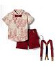ToffyHouse Cotton Knit Half Sleeves Tree Printed Party Shirt & Shorts Set With Bow & Suspender - Red