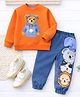 Googo Gaaga Cotton Loop Knit Full Sleeves Teddy Printed Winter Sweatshirt & Jeans Set - Orange