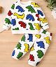 Googo Gaaga Cotton Fleece Knit Full Sleeves Dinosaur Printed Winter Sweatshirt & Joggers Set - White