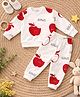 Googo Gaaga Cotton Fleece KnitFull Sleeves Apple & Bites Of Happiness Text Printed Winter Sweatshirt & Joggers Set - White