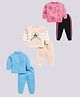 CUTOPIES Cotton Knit Pack Of 3 Full Sleeves Animals Printed Winter Sweatshirt & Joggers Set  - Blue & Beige & Pink