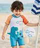 ROVARS Half Raglan Sleeves Legged Swimsuit With Dino Print - Multicolor