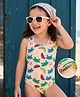ROVARS Sleeveless V Cut Swimsuit With Tropical Print - Beige