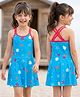 ROVARS Sleeveless Frock Swimsuit with Sea Life Print - Sky Blue