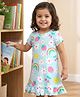 Babyhug Cotton Knit Half Sleeves Nighty With Floral Fruit & Rainbow Print - Light Blue