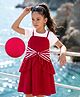Hola Bonita Cotton Woven Half Sleeves Frock With Inner Tee & Bow Applique - Red