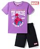 Pine Kids Marvel 100% Cotton Knit Half Sleeves T-Shirt & Shorts Night Suit With Spider Man Graphic - Multi Color