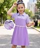 Hola Bonita Knit Half Sleeves Striped Frock With Belt - Lavender
