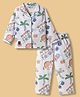 Enfance Core Cotton Woven Full Sleeves Vacation Theme Printed Co-ords Shirt & Pajama Night Suit - Orange