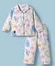 Enfance Core Cotton Woven Full Sleeves Animals Printed Co-ords Shirt & Pajama Night Suit - Cream