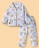 Enfance Core Cotton Woven Full Sleeves Animals Printed Co-ords Shirt & Pajama Night Suit - Light Green