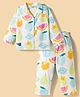 Enfance Core Cotton Woven Full Sleeves Fruits Printed Co-ords Shirt & Pajama Night Suit - Sky Blue