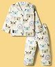 Enfance Core Cotton Woven Full Sleeves Animal Printed Co-Ords Pyjama Night Suit - Light Yellow