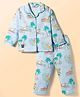 Enfance Core Cotton Woven Full Sleeves Beach Theme Printed Co-ords Shirt & Pajama Night Suit - Light Blue