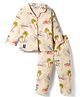 Enfance Core Cotton Woven Full Sleeves Beach Theme Printed Co-ords Shirt & Pajama Night Suit - Cream