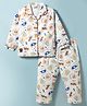 Enfance Core Cotton Woven Full Sleeves Sea Life Printed Co-ords Shirt & Pajama Night Suit - White
