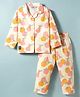 Enfance Core Cotton Woven Full Sleeves Fruit Printed Co-ords Shirt & Pajama Night Suit - Peach