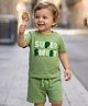 Babyoye 100% Cotton Knit Yarn Dyed Half Sleeves T-Shirt & Shorts Set with Super Sweet Embroidery - Green