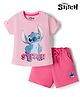 Babyhug Disney Single Jersey Knit Half Sleeves T-Shirt & Shorts Set With Lilo & Stitch Graphics - Multicolor