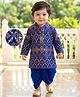 EARTHY TOUCH Cotton Jersey Knit Full Sleeves Floral Printed Kurta Dhoti Set - Navy Blue
