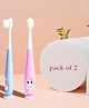 MIHAR ESSENTIALS Baby Toothbrush I Supersoft Bristles & Suction Cup Base Tooth Brush for Kids/Babies/Toddlers - Blue & Purple (Pack of 2)
