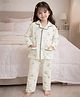 Little Surprise Box Cotton Blend Woven Full Sleeves Kittens  Printed Coordinating Shirt & Pant Night Suit - White