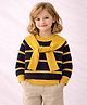 Little Surprise Box Knitted Knit Full Sleeves Striped Sweater With Muffler - Navy Blue