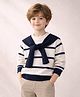 Little Surprise Box Knitted Knit Full Sleeves Striped Sweater With Muffler - White
