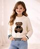 Little Surprise Box Knitted Knit Full Sleeves Teddy Patch Detailed Sweater - Cream