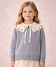 Little Surprise Box Knitted Knit Full Sleeves Pom Pom Applique Tie Up Detailed Sweater - Grey