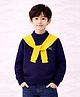 Little Surprise Box Knitted Knit Full Sleeves Solid Sweater With Animal Designed Muffler - Navy Blue
