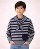 Little Surprise Box Knitted Knit Full Sleeves Striped Sweater With Muffler - Grey