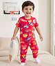 Babyhug Cotton Knit Half Sleeves T-Shirt & Pyjama Co-ord Night Suit With Text Print - Red